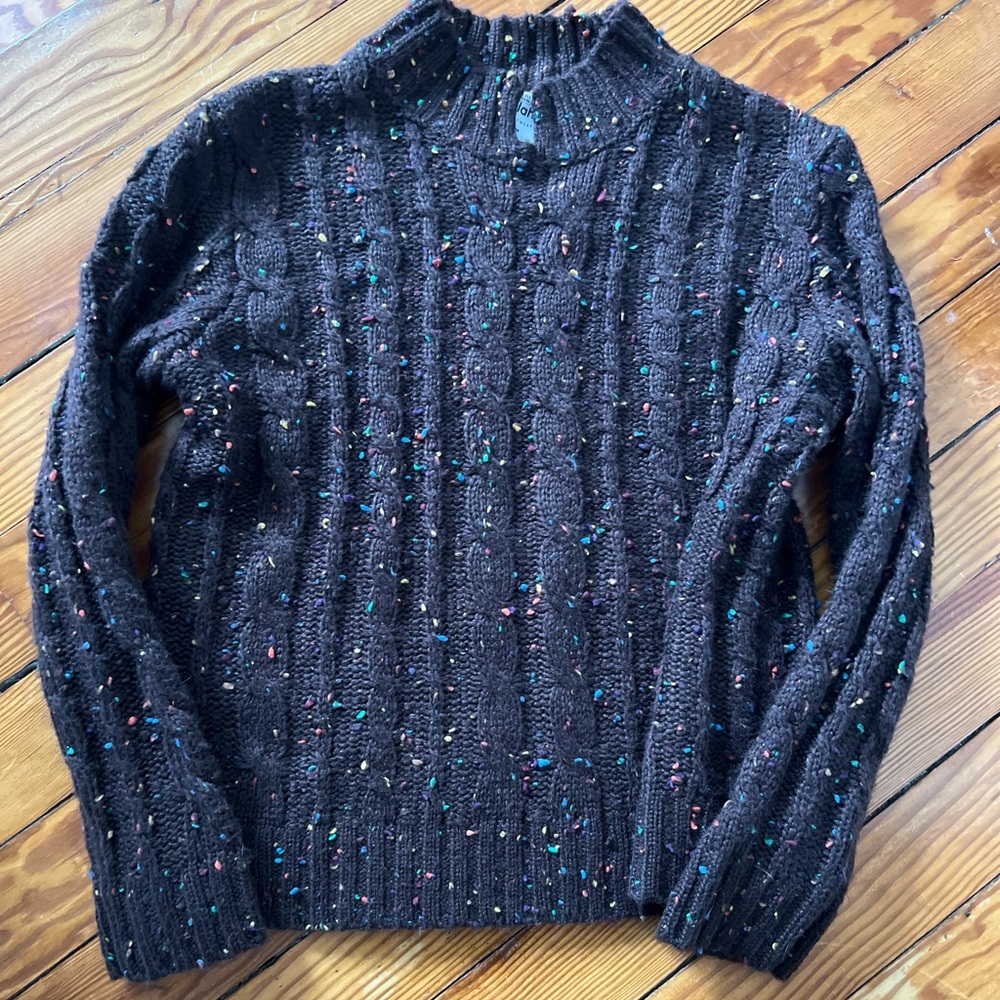 Anthropologie Callahan Brown Cable Knit Sweater with Multicolor Speckles